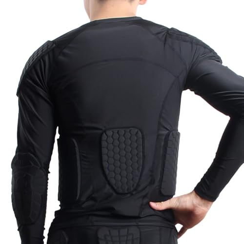 MK MOSSE KARNE Men Padded Compression Shirt Football Rib Protector 8-Pads Chest Protector Long Sleeve Football Padded Shirt Protective Gear Basketball