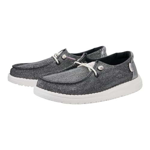 Image of HEYDUDE Girl's Youth Wendy Metallic Sparkle Slip On Loafer | Glitter Upper