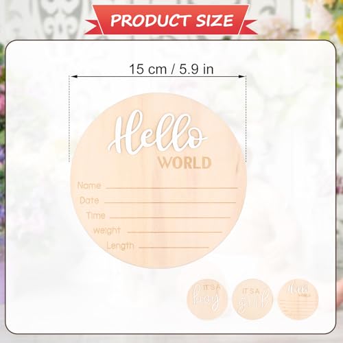 3pcs Baby Announcement Sign, Gender Announcement Cards Hello World Newborn Sign Wooden Baby Name Information Sign for Newborn Baby Wall Decoration Shower Nursery - Image 3