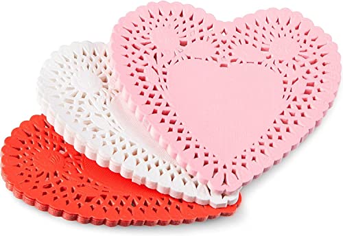 Happium Lot de 100 napperons en papier en forme de cœur 3 couleurs pour décoration de gâteaux - Pour la Saint-Valentin, les loisirs créatifs, les fêtes, rouge,...