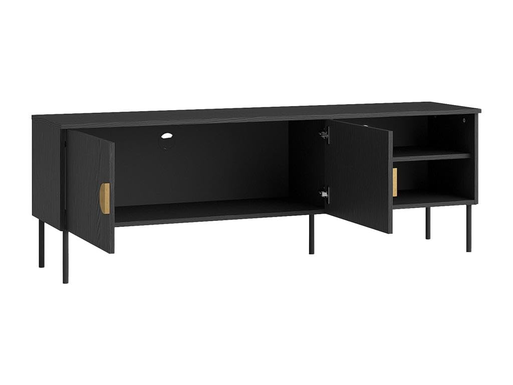 Vente-unique - Meuble TV avec 2 Portes et 2 niches - Noir et doré - Nataniel