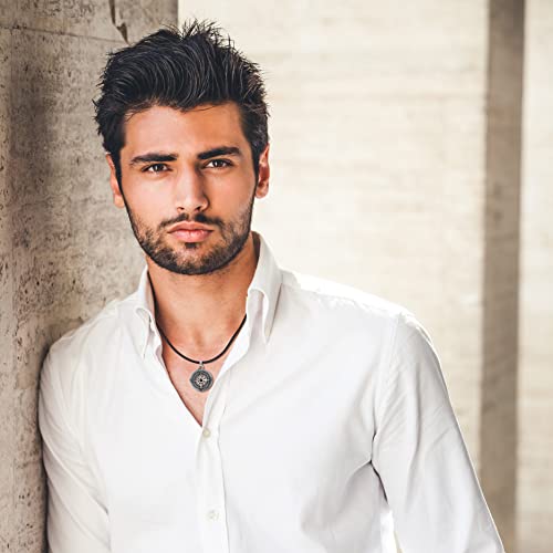 Gavu Men's Genuine Leather Stainless Steel Compass Surfer Necklace #TOP1