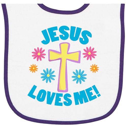 inktastic Easter Jesus Loves Me with Cross and Flowers Baby Terry Cloth Bib