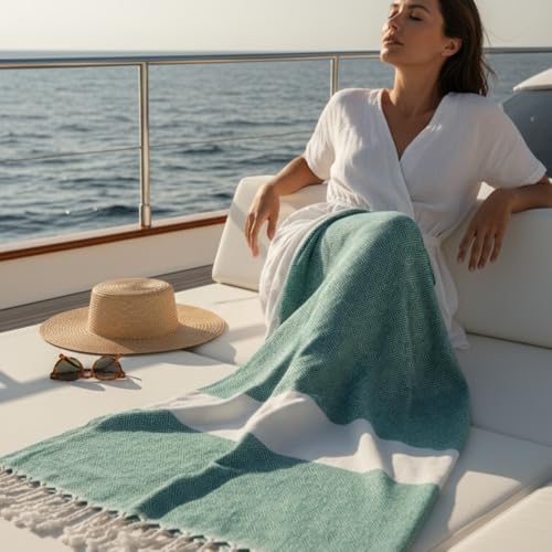 MyStilo Strandtuch Saunahandtuch XXL - Dickes, Weiches Badetuch 100x200cm, Schnelltrocknend - Premium Hamamtuch mit Diamantmuster für Männer, Frauen (Smaragdgrün)