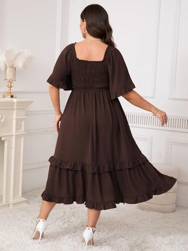 Image of SCOMCHIC Women's Plus Size Maxi Dresses Summer Short Sleeve Square Neck Smocked Wedding Guest Cocktail Boho Long Dress