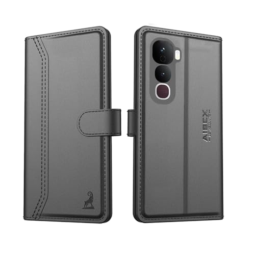 Image of AIBEX Compatible for Compatible for Vivo Y400 5G Flip Cover Leather Finish with Magnatic Closure | Inside TPU with Card Pockets | Wallet Stand | Complete Protection Flip Case -Black
