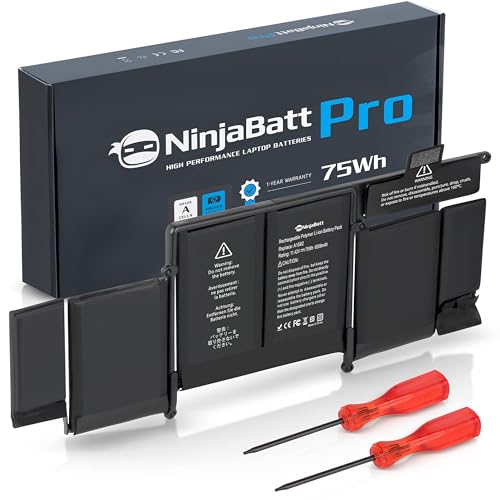 NinjaBatt A1582 A1493 Akku für Apple MacBook Pro Retina 13” A1502 [Frühzeitig 2015 Mitte 2014 Spät 2013]- Hohe Kapazität [75Wh/11,42V]
