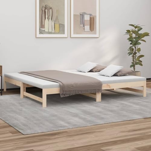 Fecpoo WGYHOME - Cama de día extensible con somier, 205,5 x 179 x 30 cm (extendido), madera maciza de pino, 2 colchones