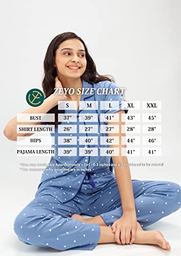 Image of ZEYO Women's Cotton Heart Printed Stylish Night suit set of Shirt & Pajama Set 5612