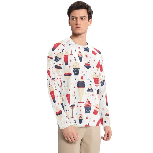 Bolaz Mens UV Protection Shirts Rash Guard Long Sleeve UPF 50+ Dessert Ice Cream Star Quick Dry S3