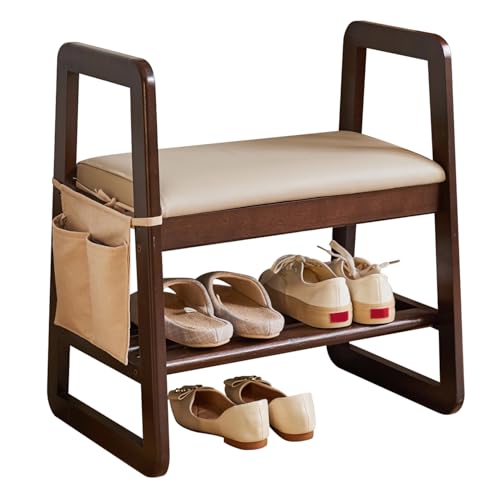 Forthcan玄関椅子 玄関ベンチ ナチュラル 木製 棚付き サポートチェア 介護用 椅子 高齢者 立ち上がりやすい 幅55×奥行36×高さ65cm