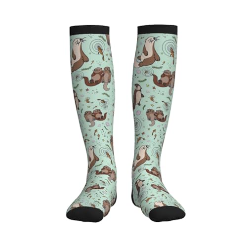 Sea Otters Green Compression Socks For Women Men Knee High Running Socks For Running