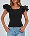PRETTYGARDEN Women's Ruffle Short Sleeve Shirts 2025 Summer Casual Basic Tee Cute Fitted Crew Neck Fashion Tops Clothes (Black,Large)