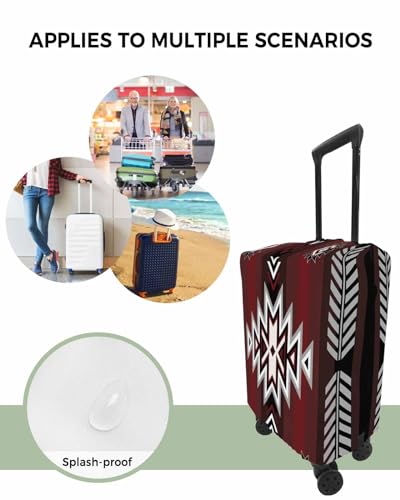 Southwestern Red Black Suitcase Cover - Waterproof Stretch Travel Luggage Cover, Boho Ethnic Geometric Luggage Covers Washable Luggage Protector Suitcase Cover Fits 22-25 Inch Luggage4