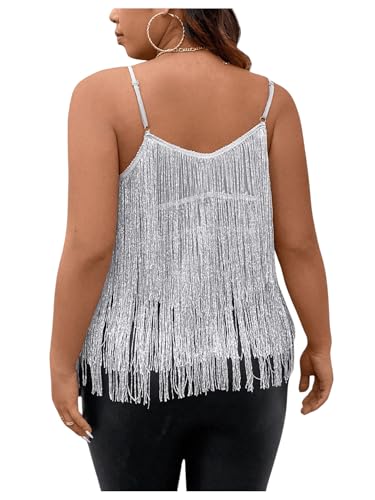 SHENHE Women's Plus Size Sequin Fringed Asymmetrical Cami Top Loose Party Club Top2