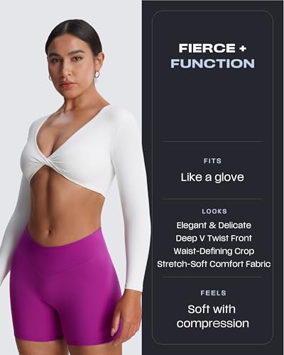 Image of Aoxjox Sienna Twist Deep V Training Women's Long Sleeve Crop Top