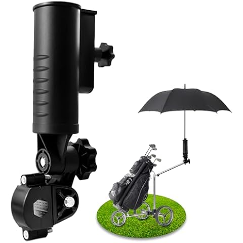 iLSKW Heavy Duty Golf Push Cart Umbrella Holder Upgraded Strong Windproof Design Aluminium Alloy Base with 180 Degrees Adjustment Stroller Umbrella Holder for Mobility Scooter, Wheelchair, Wagon Cart Cover