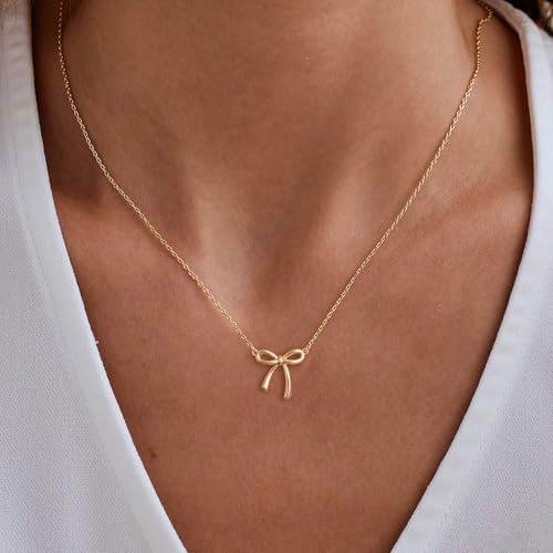 HANLI Gold Necklace for Women - Bow Necklace 14K Gold Plated Dainty Cubic Zirconia Bow Necklace Small Bow Necklace Trendy Necklaces for Women Minimalist Jewelry3