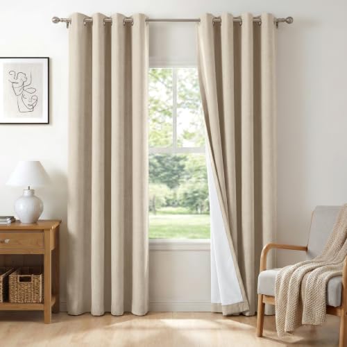 Image of 100% Blackout Linen Curtains 63 Inch Long 2 Panels Set, Natural Flax
