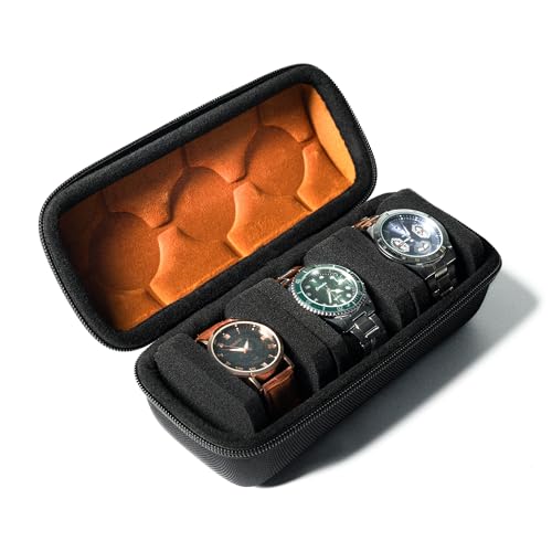 AUKURA SLOTHARD Uhrenrollen-Reisetasche, Reißverschluss-Tasche für Damen und Herren, mit Anti-Bewegungs-Uhrenkissen (schwarz, 3 Schlitze)