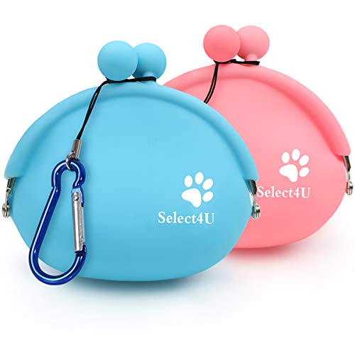 Pet Treat Pouch Ordinary Silicone Dog Treat Pouch for Training Treat Bag Reusable, Set of 2 Treats Pouches Small Dog Snack Pouch Coin Purse Key Case Silicone Coin Pouch, Blue & Pink