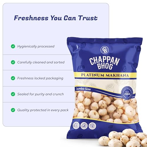 Image of Chappan Bhog Platinum Makhana 250g x 3 | 6+ Suta Jumbo Foxnuts (Phool Makhana) | Premium Raw Makhana (Lotus Seeds) | High Protein, Gluten Free Healthy Snack | Ready to Eat | Fasting and Evening Diet Snack