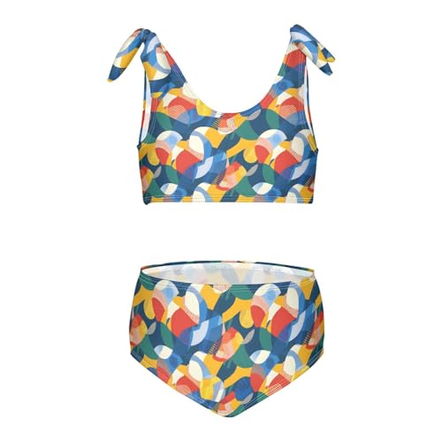 Abstract Colorful Pattern Girls Two Piece Tankini Swimsuits Summer Bathing Suit Beach Swimwear Set, 3T