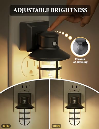 Night Lights Plug into Wall 【 2 Pack】, Vintage LED Night Light, Dusk to Dawn Sensor Auto-On/Off, Soft White 3000K, 30-60LM Dimmable Brightness Night Light for Kids Bedroom Bathroom Rustic Home Décor - Image 4
