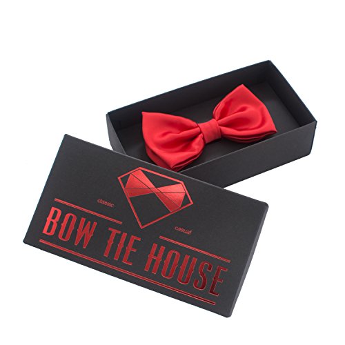 Image of Bow Tie House Real Silk Classic Pre-Tied Bow Tie Formal Solid Tuxedo with Gift Box