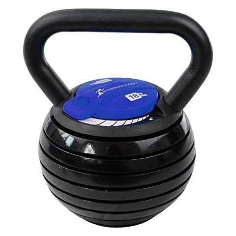 Strongology 7-in-1 Adjustable Smart Kettlebell upto 18kg Black with Blue Dial Home Fitness Gym Equipment Cover