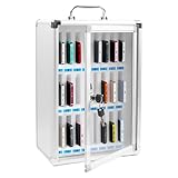 Gemsaya Handy Aufbewahrungsschrank, 24 Slots Aluminiumlegierung Handygarage mit Schlüssel & Griff, Tragbar oder Wandmontierbar Handytresor für Klassenzimmer Büro Prüfung