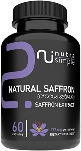 Nutra Simple Saffron Supplements 177mg, Pure Saffron Extract, Made in USA, Natural Mood & Energy Support, Eye & Heart Support for Women and Men, Vegan, Non-GMO 60 Capsules
