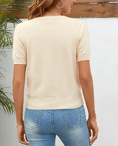 Image of Women Summer Knit Shirt Blouse V Neck Short Sleeve Pullover Sweater Tops