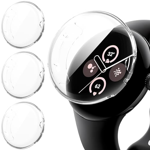 Suoman 3-Pack for Google Pixel Watch 3/2/1 41mm Screen Protector Case [Anti-Scratch] All-Around Protective Soft TPU Bumper Cover -Clear+Clear+Clear