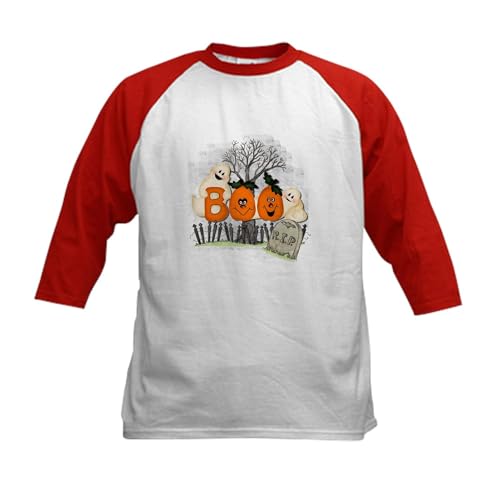 CafePress Boo Baseball Jersey Kids Cotton Baseball Jersey, 3/4 Raglan Sleeve Shirt Red/White