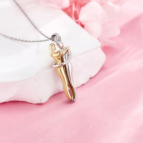 Hug Couple Necklace 925 Sterling Silver Hugging Couple Pendant Necklace Valentines Anniversary Jewelry Gifts for Women Wife Lover Him and Her4