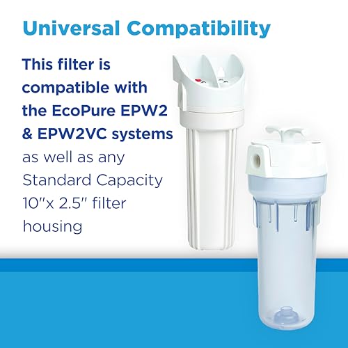 Image of EcoPure EPW2C Carbon Whole Home Replacement Water Filter-Universal Fits Most Major Brand Systems (4 Pack), 2 Count (Pack of 2), Light Gray /Black