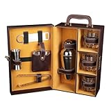 Premium Leatherette Bar Set with Whiskey Glasses, Portable, for Picnic, Travel, Car, (Brown)