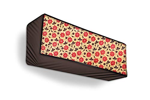Image of Stylista Split ac cover for indoor and outdoor unit of 1 ton ac waterproof and dustproof Yellow leaves and floral pattern