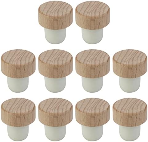 WDONAY Macromolecule Inner Stopper,Wooden Stopper, Wine Bottle Stopper, T-Stopper, PET Cork, Wood Color, 10Pcs
