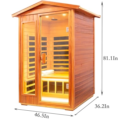 Image of LTCCDSS Ultra-Low EMF Outdoor Sauna 2 Person, Mahogany Far Infrared Sauna for Home EMF Average 0.5 mG, Withstand Outdoor Temp -10℉-149℉ Chromotherapy, Bluetooth Speaker