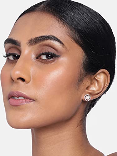Image of I Jewels Valentines Special Stylish Fashion Rose Gold Plated Cubic Zirconia American Diamoand Floral Stud Earrings For Women /Girls