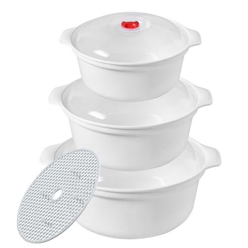 3 PCS Microwave Bowls with Lids Microwave Cookware Ramen Cooker with Handls