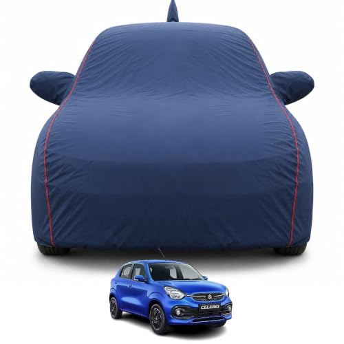 Image of Premium Car Cover for Maruti Suzuki Celerio 2021-2026 Models | 100% Waterproof, UV & Dust Protection | Mirror & Antenna Pocket | Triple Stitched, Soft Inner Lining, Belt & Buckle (Navy Blue)