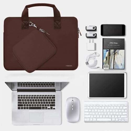 Image of Hseok Laptop Sleeve 13.3-14 inch Case with Small Pouch, Neoprene Computer Bag Compatible with MacBook Pro 14 inch M4 /M3 /M2 /M1 2025-2021, Mac Air /Pro 13.3 inch and Most 13-14 inch Notebooks,Coffee