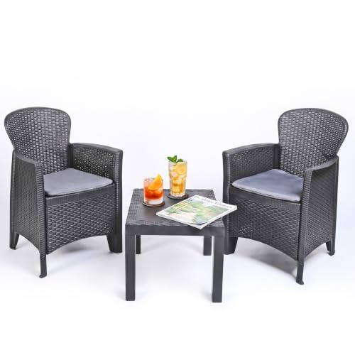 Image of URBNLIVING 3pc Outdoor Garden Furniture Cushioned Black Rattan Table Chair Bistro Set Conservatory