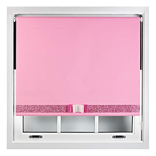 Cortinas enrollables opacas con toque decorativo con tela de purpurina y lazo, recortables, Pink 1, 210cm x 165cm