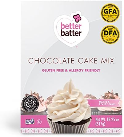 Better Batter Chocolate Cake Baking Mix, Certified Gluten Free, Great for Cupcakes, Moist, Non-GMO, Vegan, Kosher, Top 9 Allergen Free, Cup for Cup Baking Alternative, Corn & Dye Free 18.25 oz