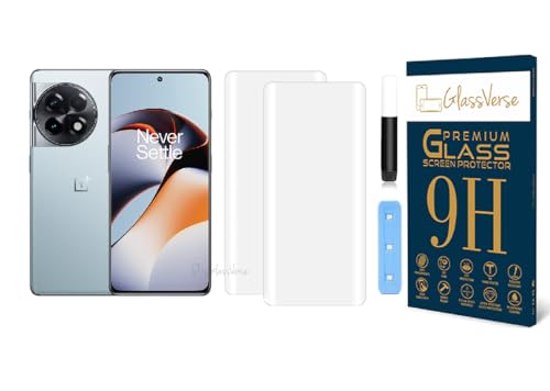 Image of GlassVerse 11R UV Tempered Glass Screen Protector. Pack Of 2 | 3D Curved Edge | 9H Hardness | Full UV Glue with UV Light | Anti-Scratch | Case Friendly | HD Clear. (6.74 Inches)
