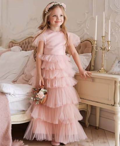 Flower Girl Dress Ruffles A-Line Girls Pageant Party Dress Prom Puffy Ball Gowns T0562